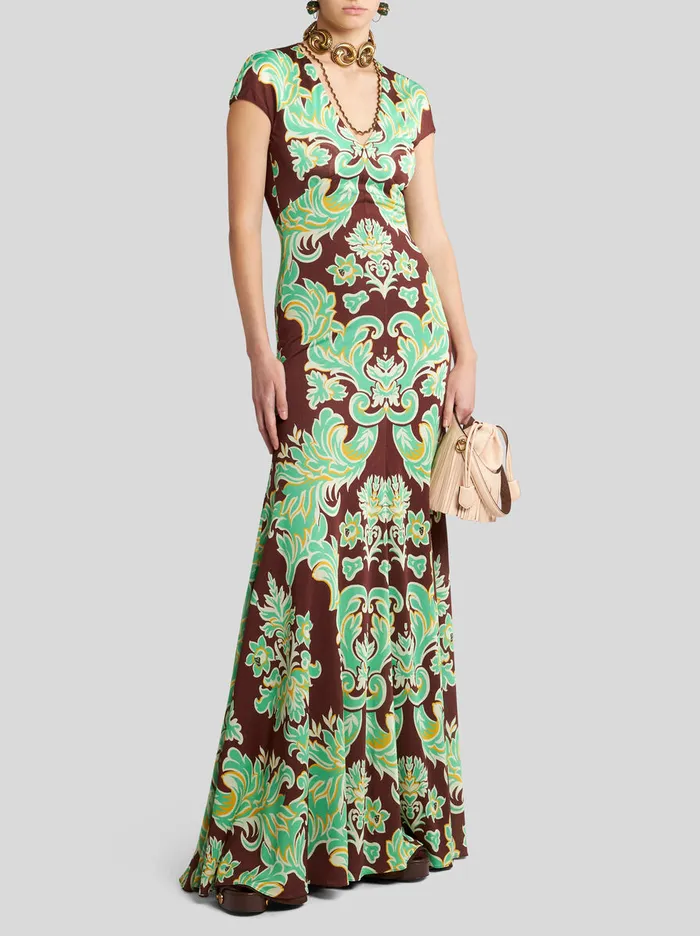 Women Etro Dresses Printed Jersey Dress Dark Brown Women Etro Dresses Printed Jersey Dress Dark Brown