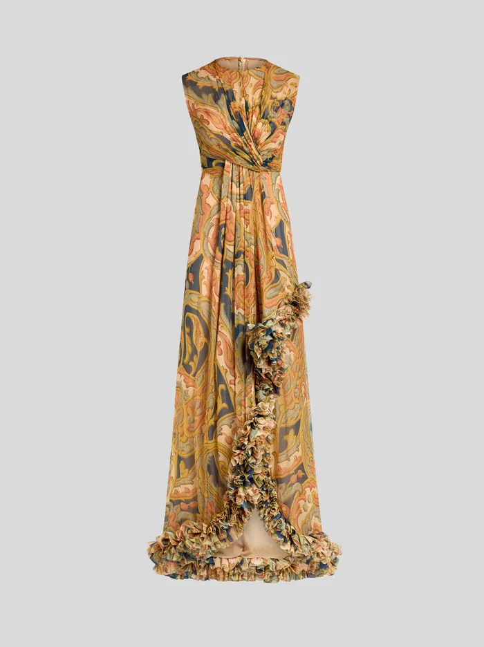 Women Etro Dresses Printed Silk Bustier Dress With Ruching Navy Blue