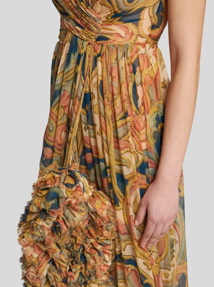 Women Etro Dresses Printed Silk Bustier Dress With Ruching Navy Blue Women Etro Dresses Printed Silk Bustier Dress With Ruching Navy Blue