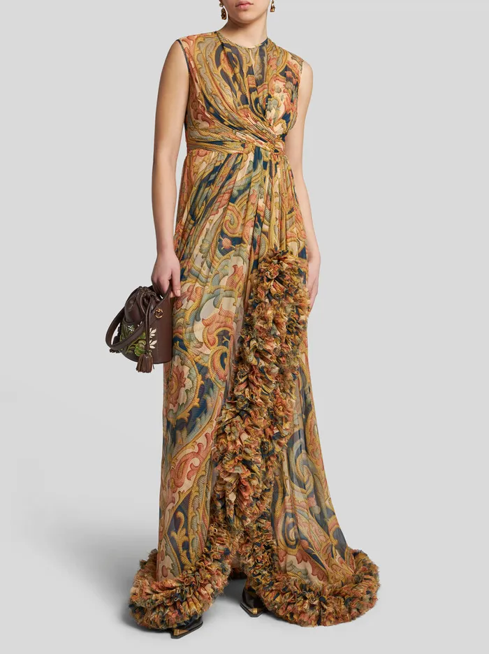 Women Etro Dresses Printed Silk Bustier Dress With Ruching Navy Blue Women Etro Dresses Printed Silk Bustier Dress With Ruching Navy Blue