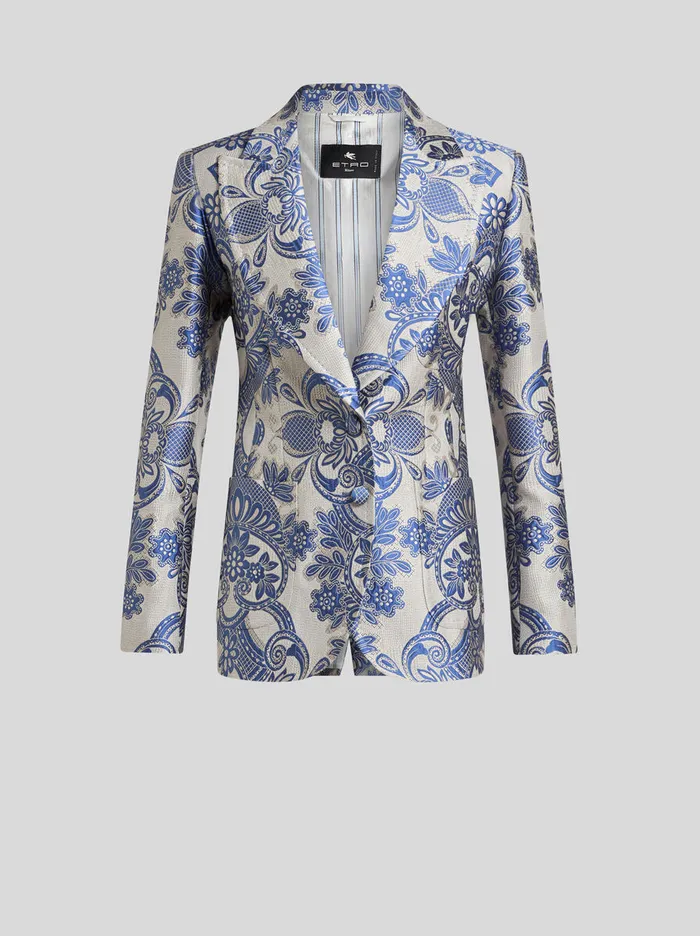 Women Etro Jackets SingleBreasted Jacket With Lace Motif Navy Blue