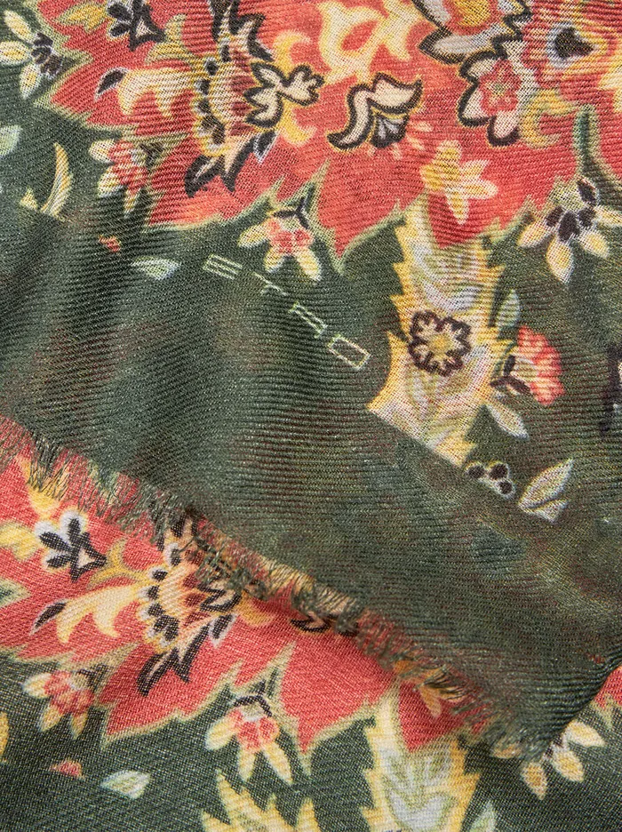 Women Etro Scarves And Silk Printed Silk And Cashmere Scarf Green Women Etro Scarves And Silk Printed Silk And Cashmere Scarf Green
