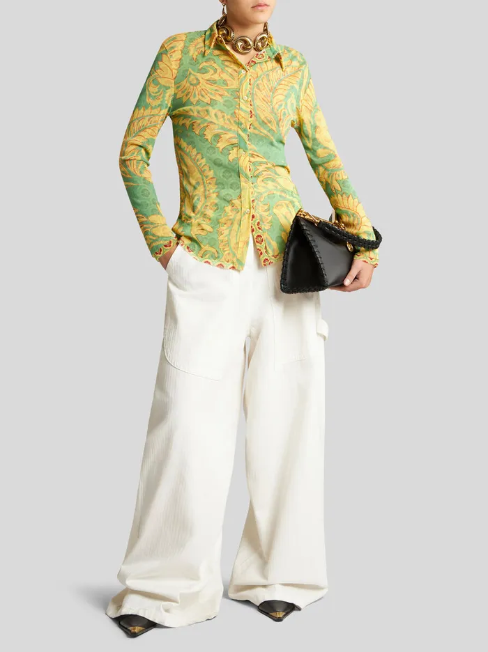 Women Etro Shirts And Blouses Printed Tulle Shirt Green Women Etro Shirts And Blouses Printed Tulle Shirt Green