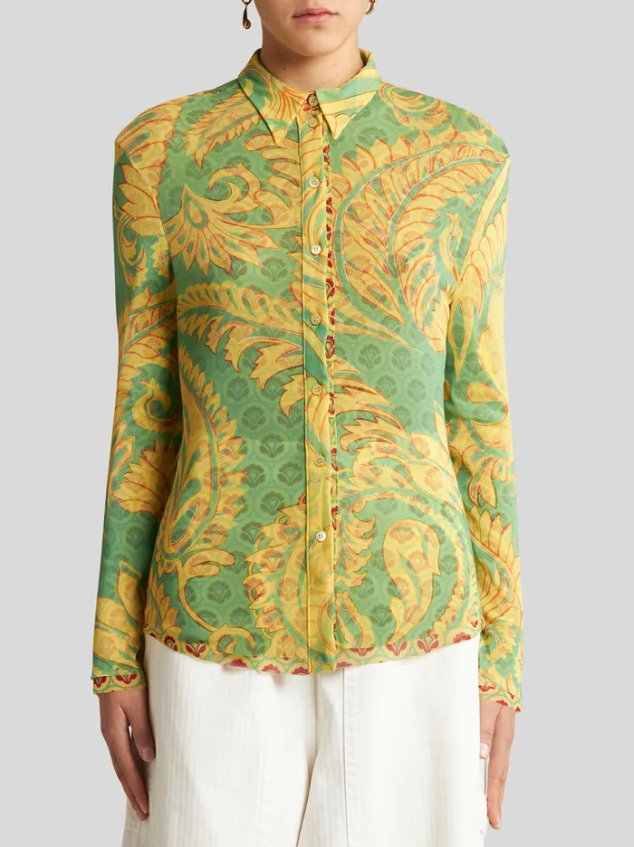 Women Etro Shirts And Blouses Printed Tulle Shirt Green Women Etro Shirts And Blouses Printed Tulle Shirt Green