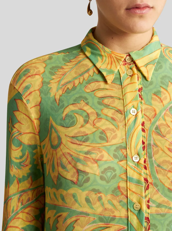 Women Etro Shirts And Blouses Printed Tulle Shirt Green Women Etro Shirts And Blouses Printed Tulle Shirt Green