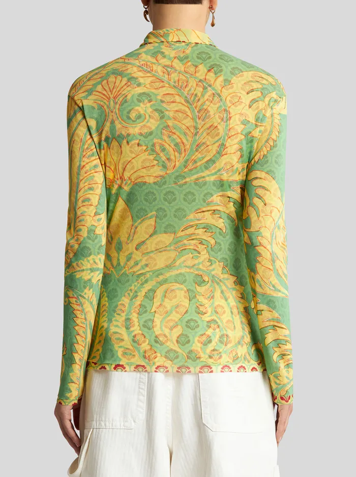 Women Etro Shirts And Blouses Printed Tulle Shirt Green Women Etro Shirts And Blouses Printed Tulle Shirt Green