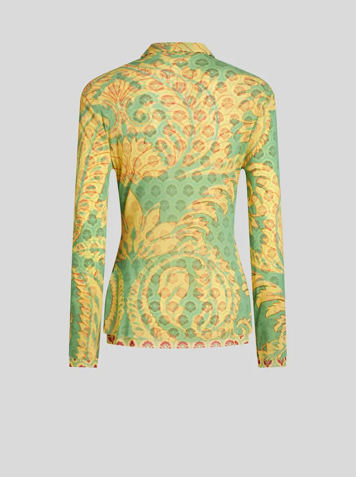 Women Etro Shirts And Blouses Printed Tulle Shirt Green Women Etro Shirts And Blouses Printed Tulle Shirt Green