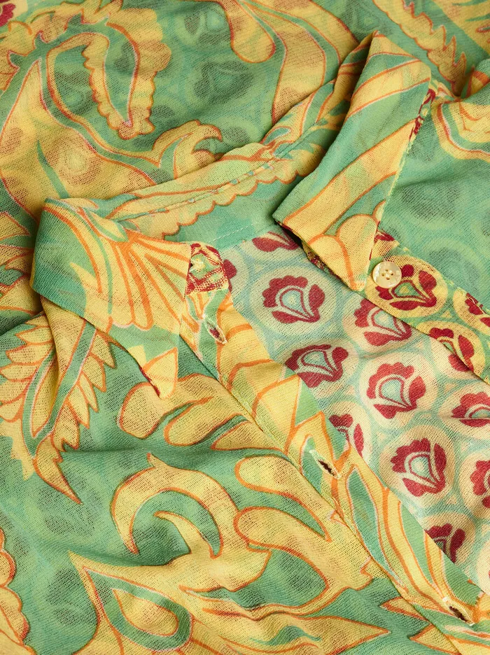 Women Etro Shirts And Blouses Printed Tulle Shirt Green Women Etro Shirts And Blouses Printed Tulle Shirt Green