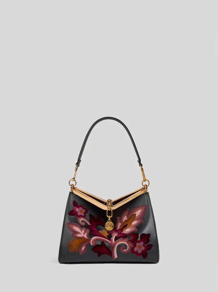 Women Etro Shoulder Bags Medium Embroidered Vela Bag Black