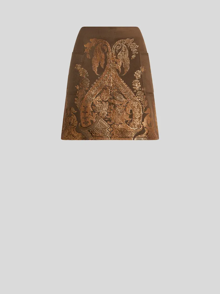 Women Etro Skirts Mini Skirt With Metallic Print Dark Brown