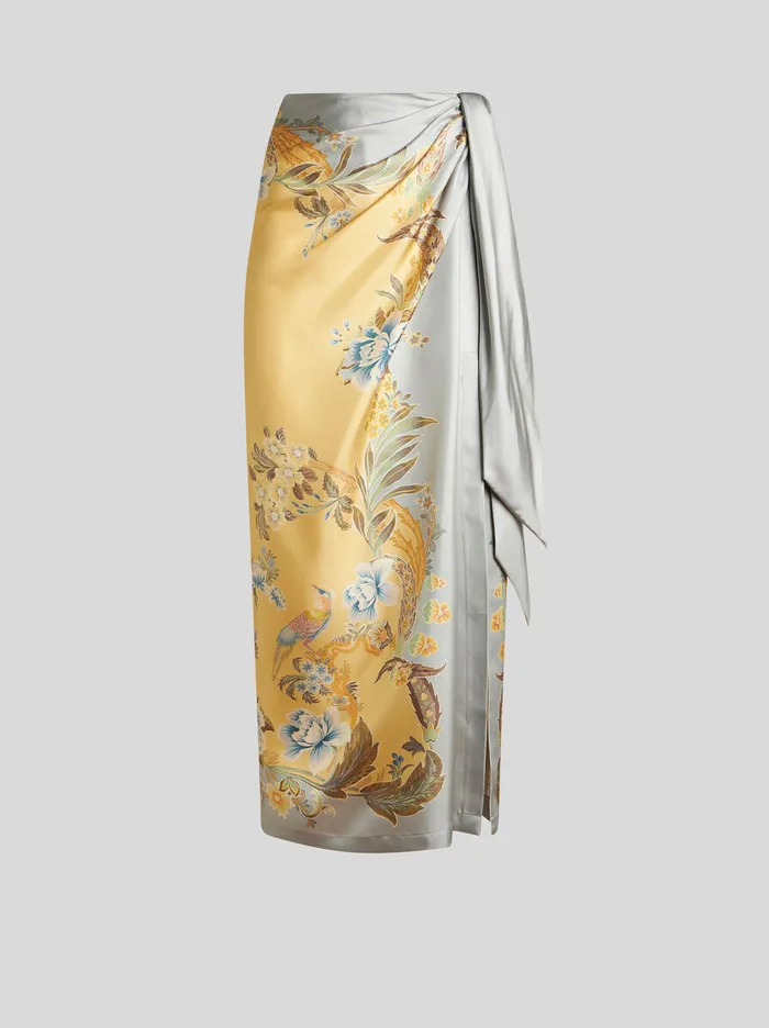 Women Etro Skirts Printed Silk Skirt Yellow