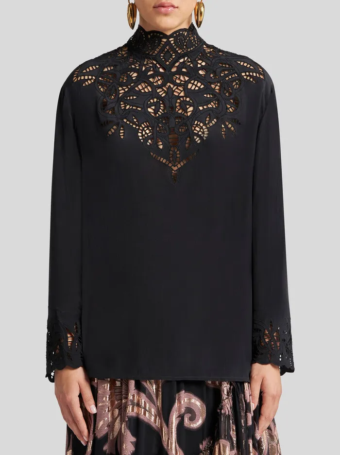 Women Etro Tops Crepe De Chine Top Black Women Etro Tops Crepe De Chine Top Black