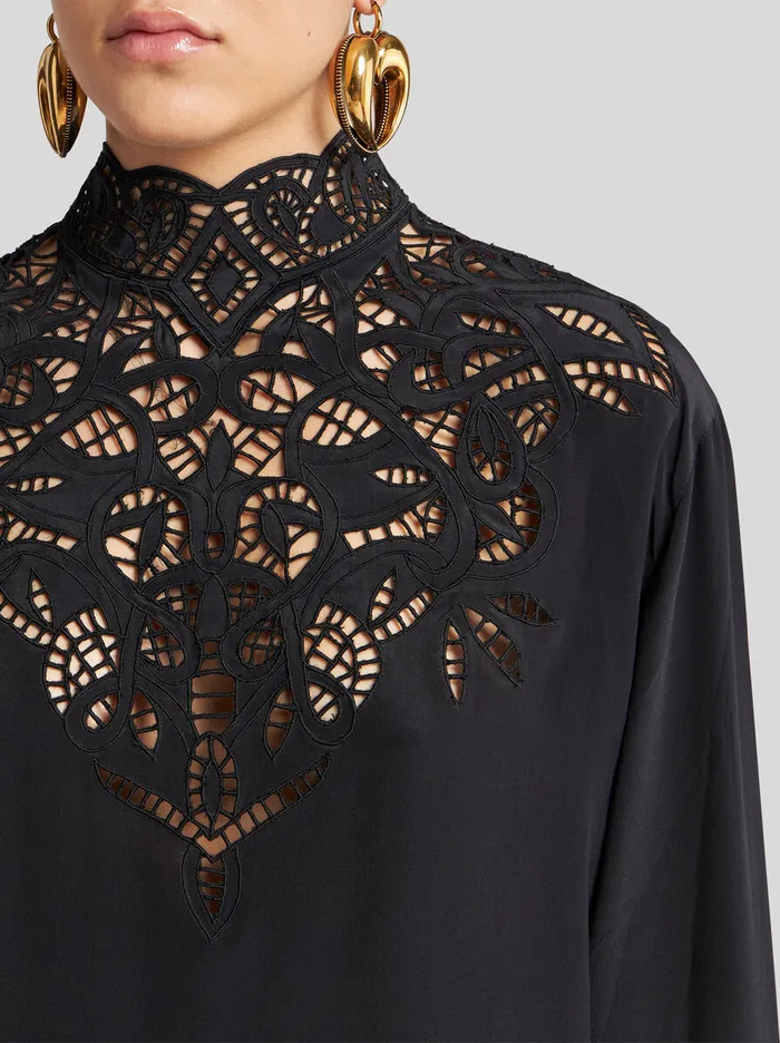 Women Etro Tops Crepe De Chine Top Black Women Etro Tops Crepe De Chine Top Black