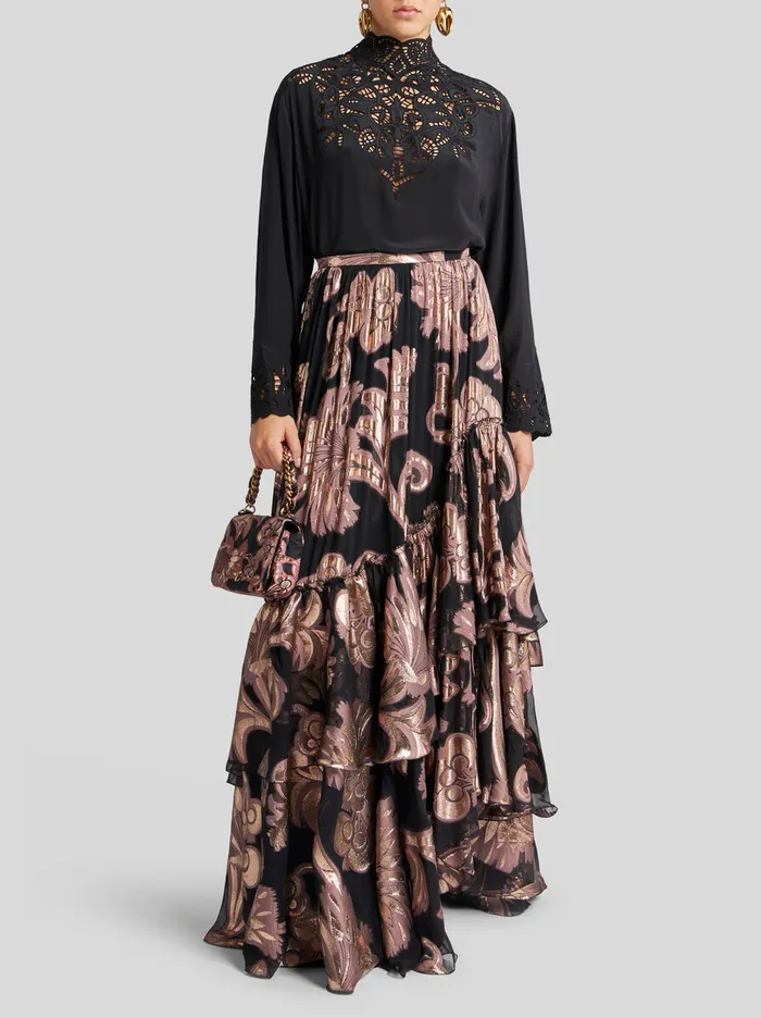 Women Etro Tops Crepe De Chine Top Black Women Etro Tops Crepe De Chine Top Black
