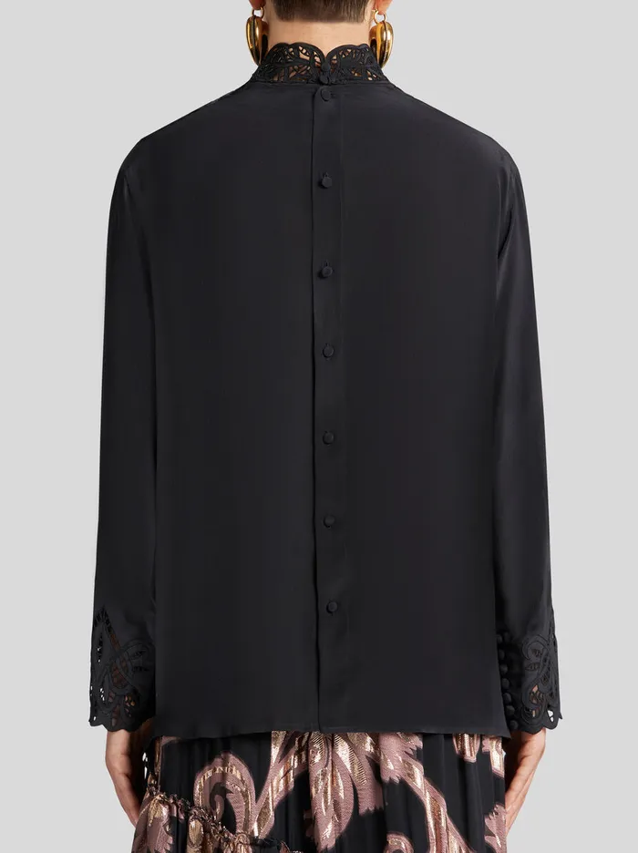 Women Etro Tops Crepe De Chine Top Black Women Etro Tops Crepe De Chine Top Black