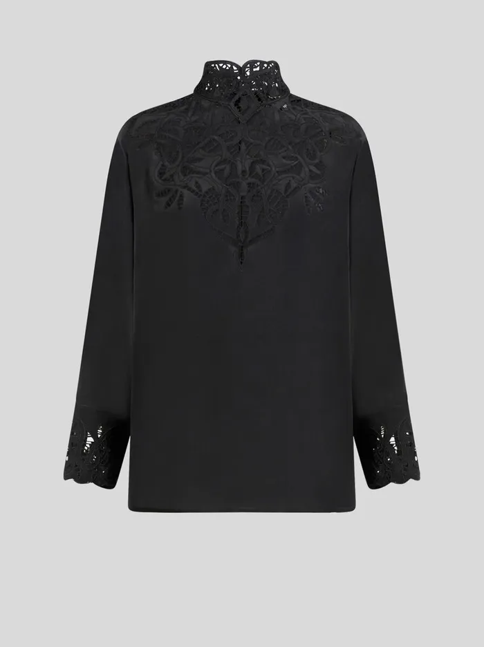 Women Etro Tops Crepe De Chine Top Black Women Etro Tops Crepe De Chine Top Black