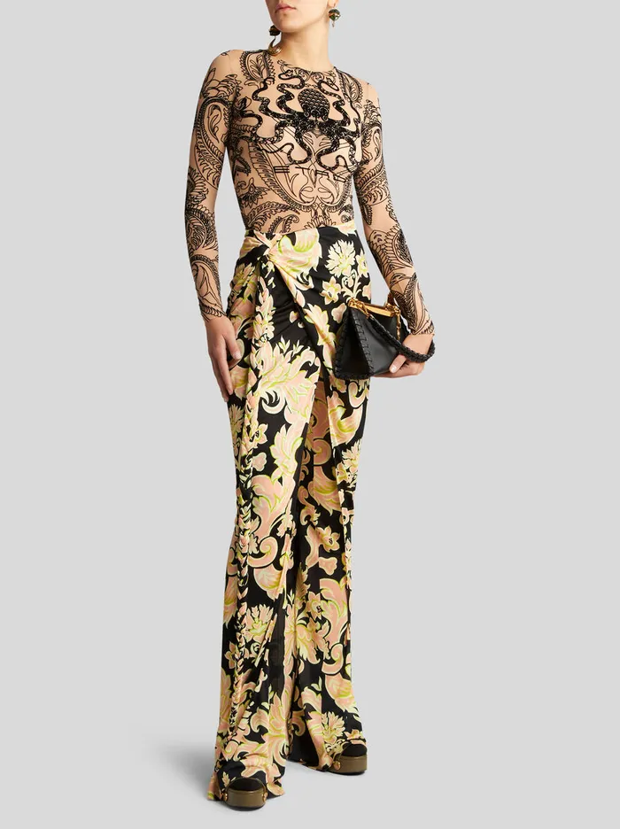 Women Etro Tops Flocked Tulle Top Beige Women Etro Tops Flocked Tulle Top Beige