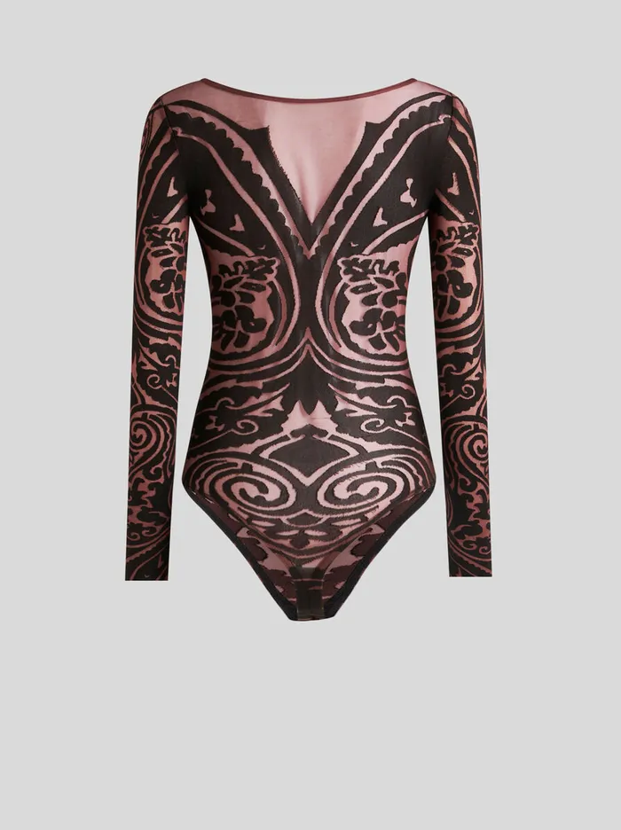 Women Etro Tops Paisley Tattoo Bodysuit Dark Brown Women Etro Tops Paisley Tattoo Bodysuit Dark Brown