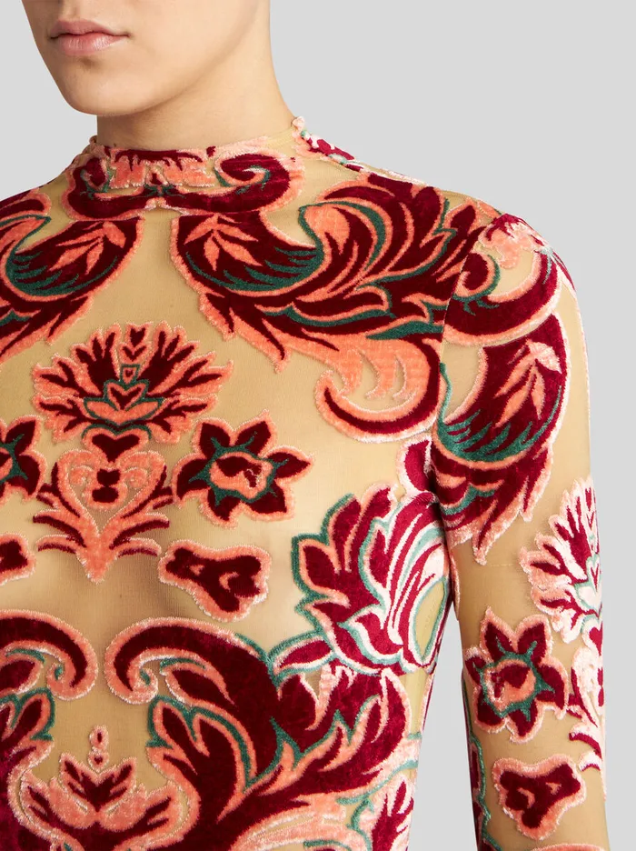 Women Etro Tops Tulle And Jacquard Velvet Top Yellow Women Etro Tops Tulle And Jacquard Velvet Top Yellow