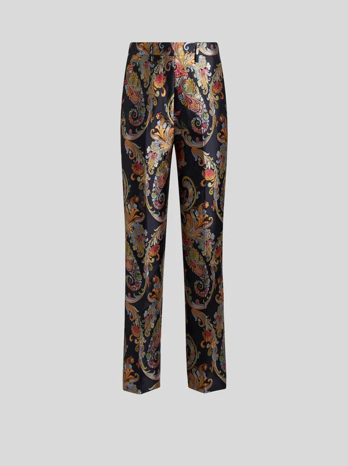 Women Etro Trousers Fil Coup Jacquard Cigarette Trousers Navy Blue