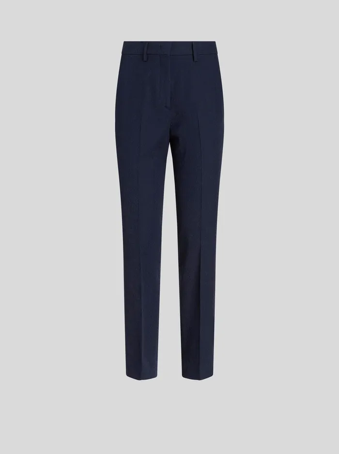 Women Etro Trousers High Waist Cotton Trousers Navy Blue