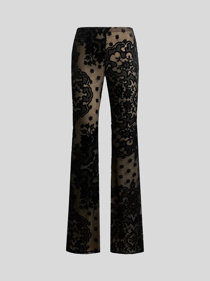 Women Etro Trousers Tulle And Jacquard Velvet Trousers Black