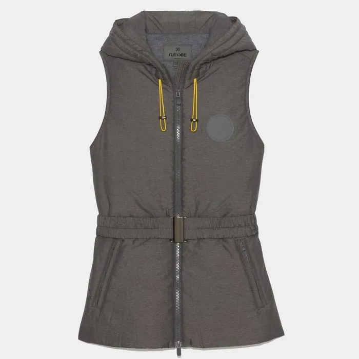 Women GFORE Grey Merino Wool Lined Quilted Nylon Hooded Puffer Golf Jacket