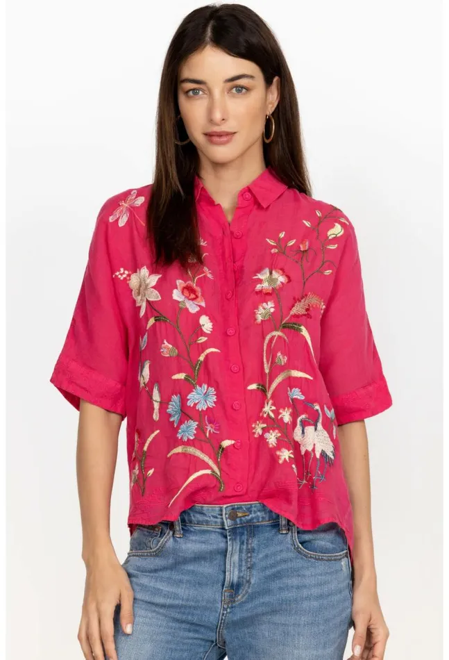 Women Geniveve Relaxed Dolman Shirt Rose Red Johnny Was Tops