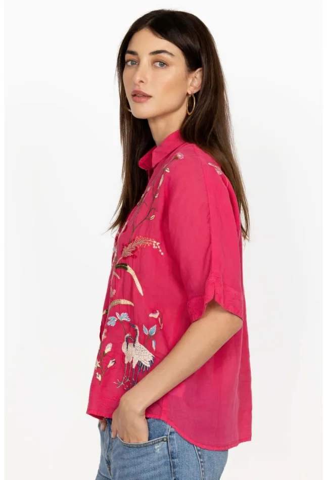 Women Geniveve Relaxed Dolman Shirt Rose Red Johnny Was Tops