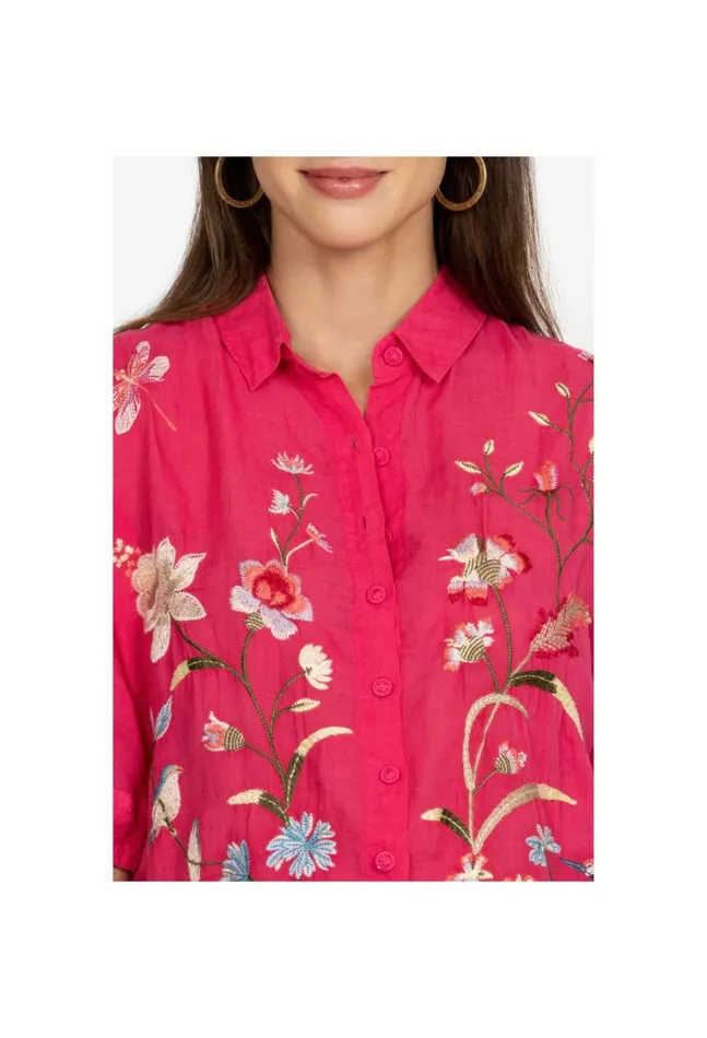 Women Geniveve Relaxed Dolman Shirt Rose Red Johnny Was Tops
