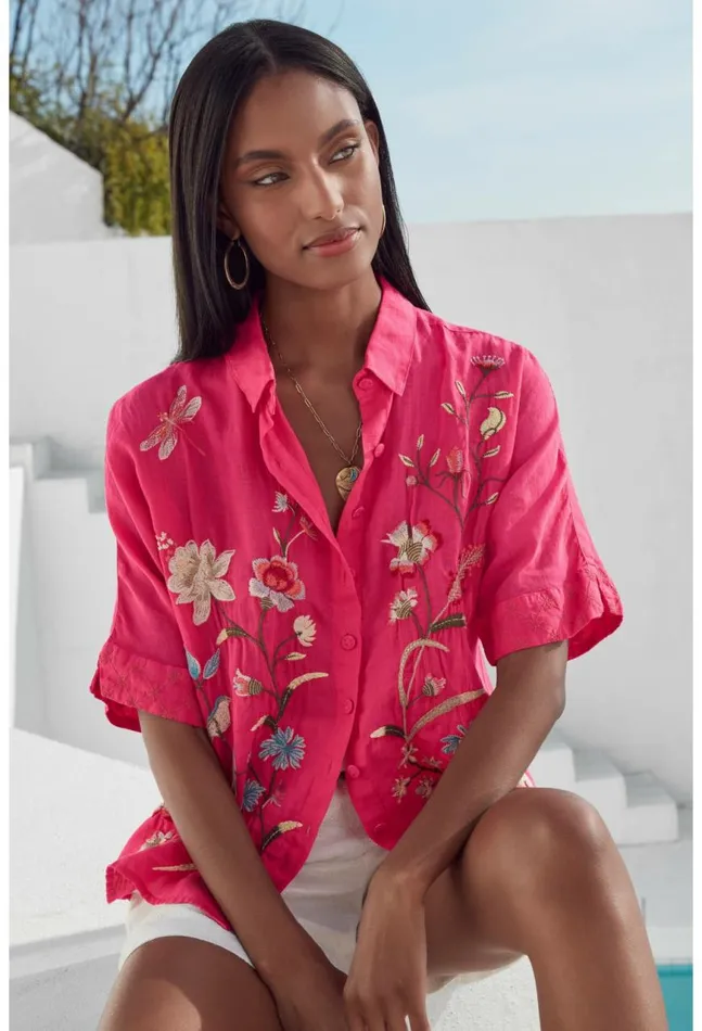 Women Geniveve Relaxed Dolman Shirt Rose Red Johnny Was Tops