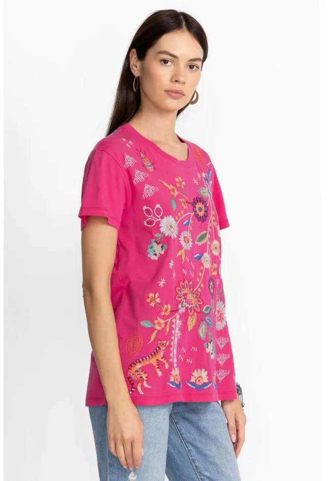 Women Griffin Easy Fit Tee Flamingo Pink Johnny Was Tops