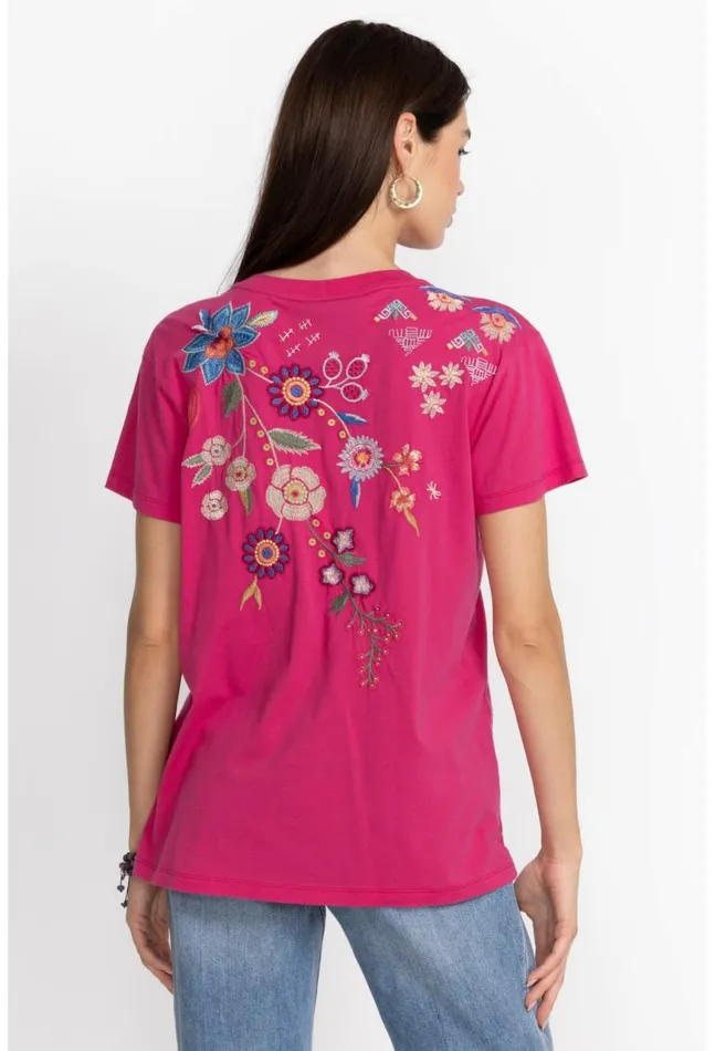 Women Griffin Easy Fit Tee Flamingo Pink Johnny Was Tops