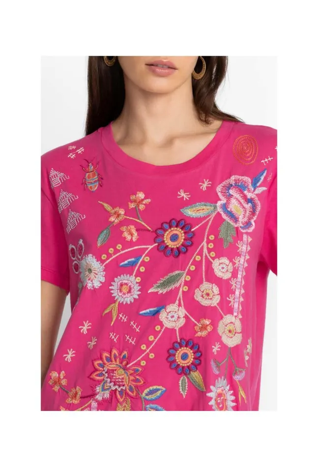 Women Griffin Easy Fit Tee Flamingo Pink Johnny Was Tops