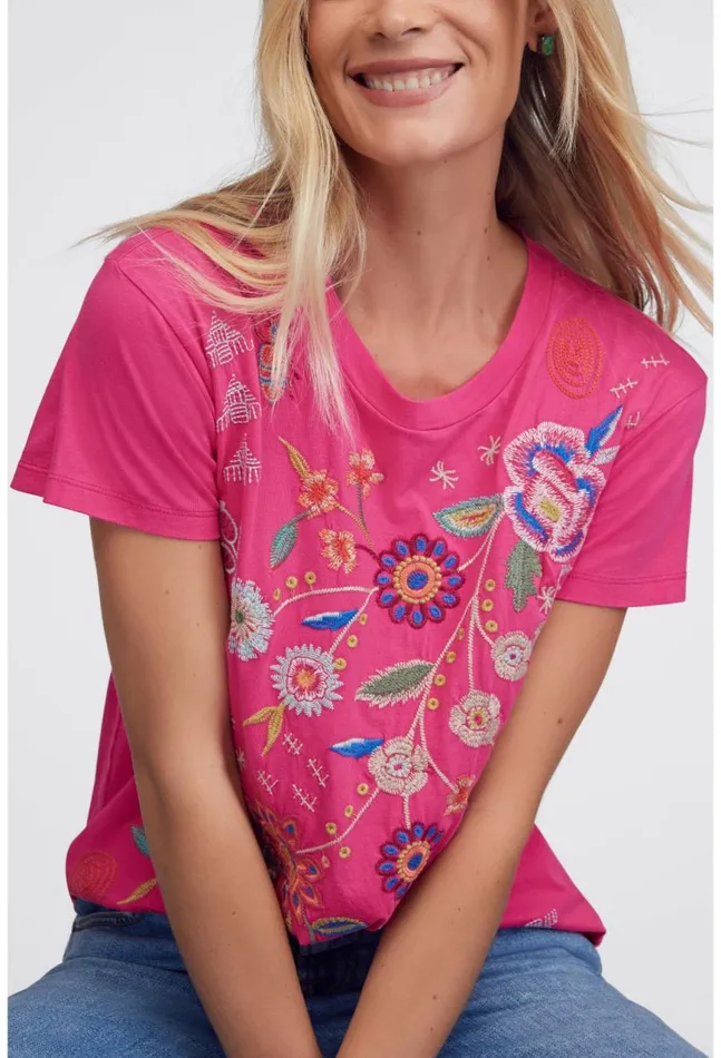 Women Griffin Easy Fit Tee Flamingo Pink Johnny Was Tops