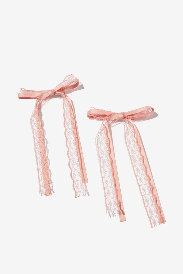 Women Hair Accessories Cotton On 2Pk Harper Hair Bows Pink Solidlace