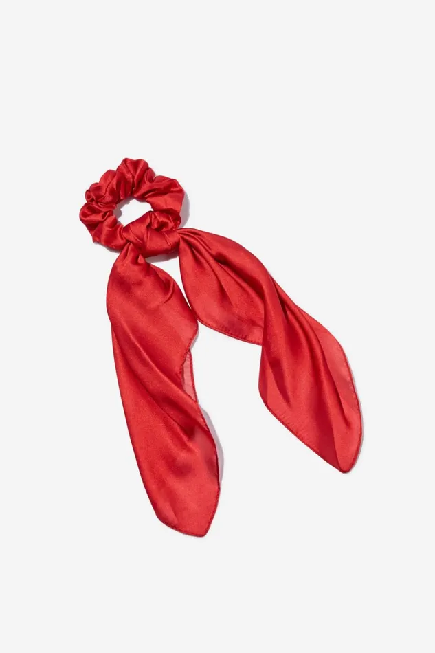 Women Hair Accessories Cotton On Scarf Bow Scrunchie Red