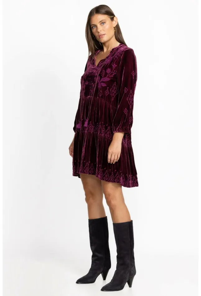 Women Ivey Velvet Field Tiered Dress Eggplant Johnny Was Dresses