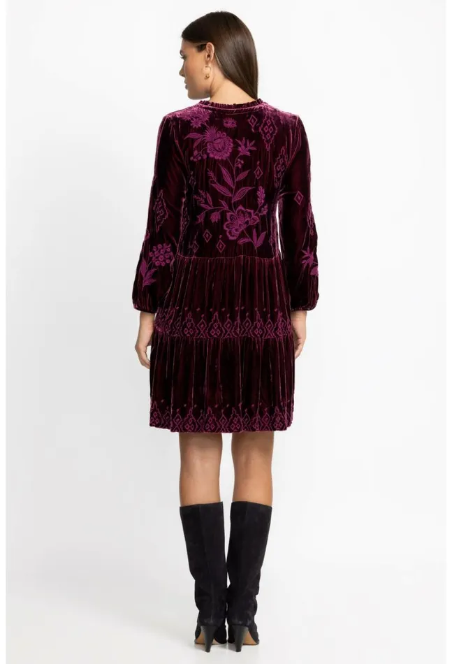 Women Ivey Velvet Field Tiered Dress Eggplant Johnny Was Dresses