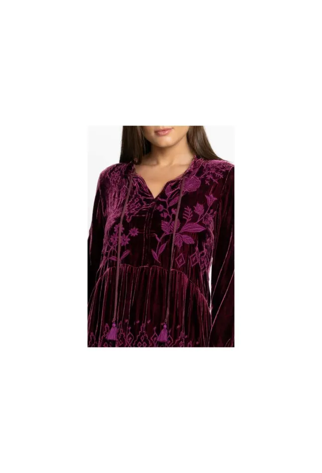 Women Ivey Velvet Field Tiered Dress Eggplant Johnny Was Dresses