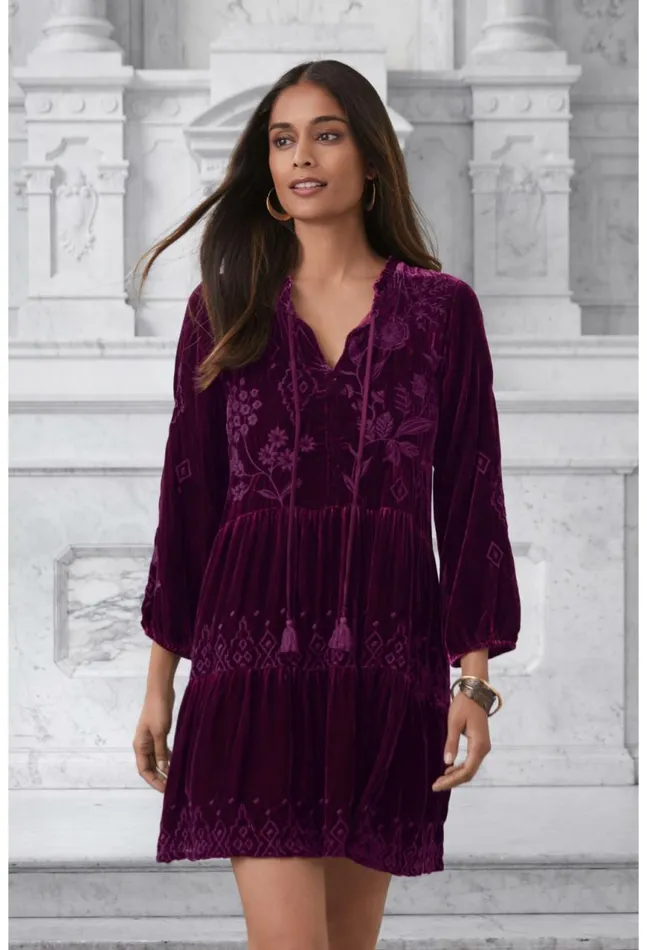 Women Ivey Velvet Field Tiered Dress Eggplant Johnny Was Dresses