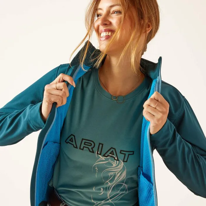 Women Jackets and Vests Ariat New Team Softshell Jacket Reflecting Pond Women Jackets and Vests Ariat New Team Softshell Jacket Reflecting Pond