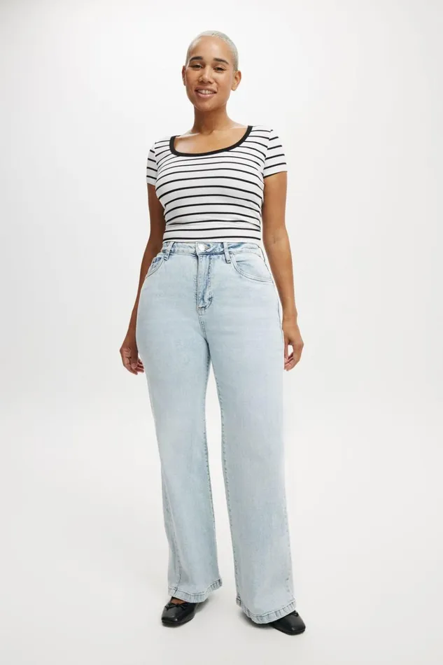 Women Jeans Cotton On Curvy Stretch Wide Jean Palm Blue