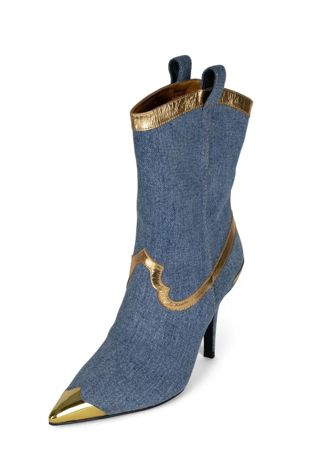 Women Jeffrey Campbell Ankle To Mid ELPASO Blue Denim Gold
