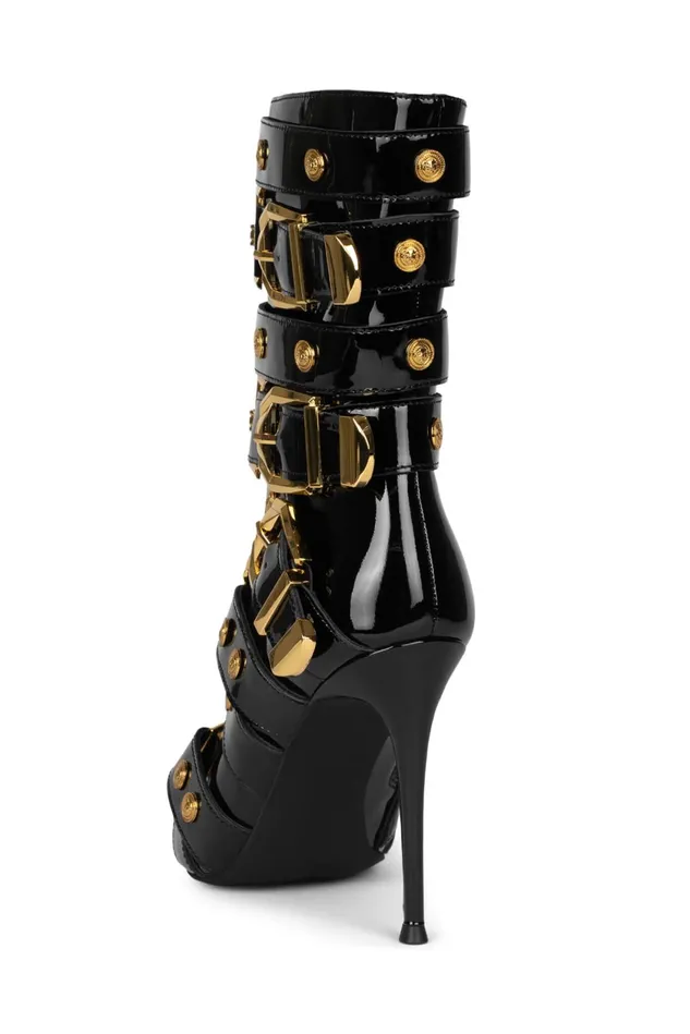 Women Jeffrey Campbell Ankle To Mid LOYALTY Black Patent Gold
