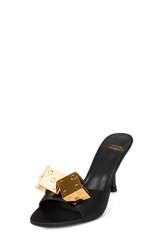 Women Jeffrey Campbell Heel DICE Red Satin Gold