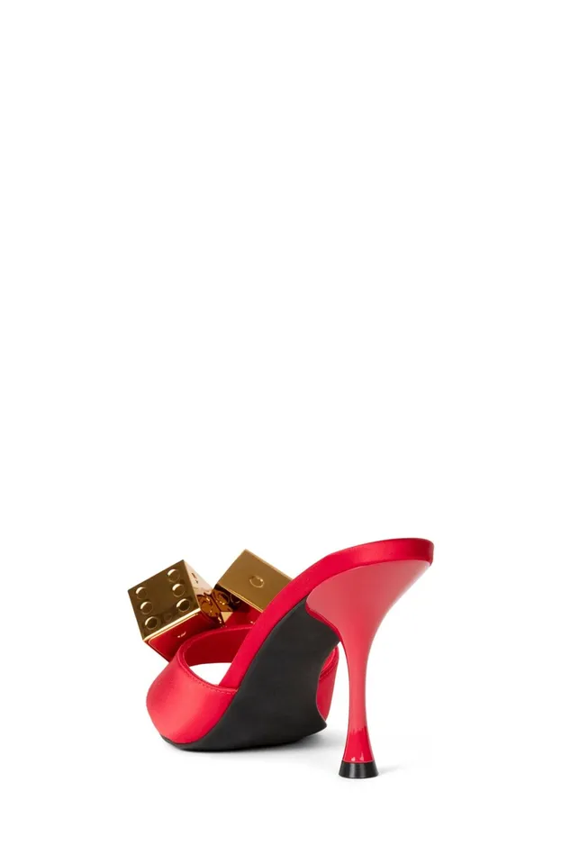 Women Jeffrey Campbell Heel DICE Red Satin Gold