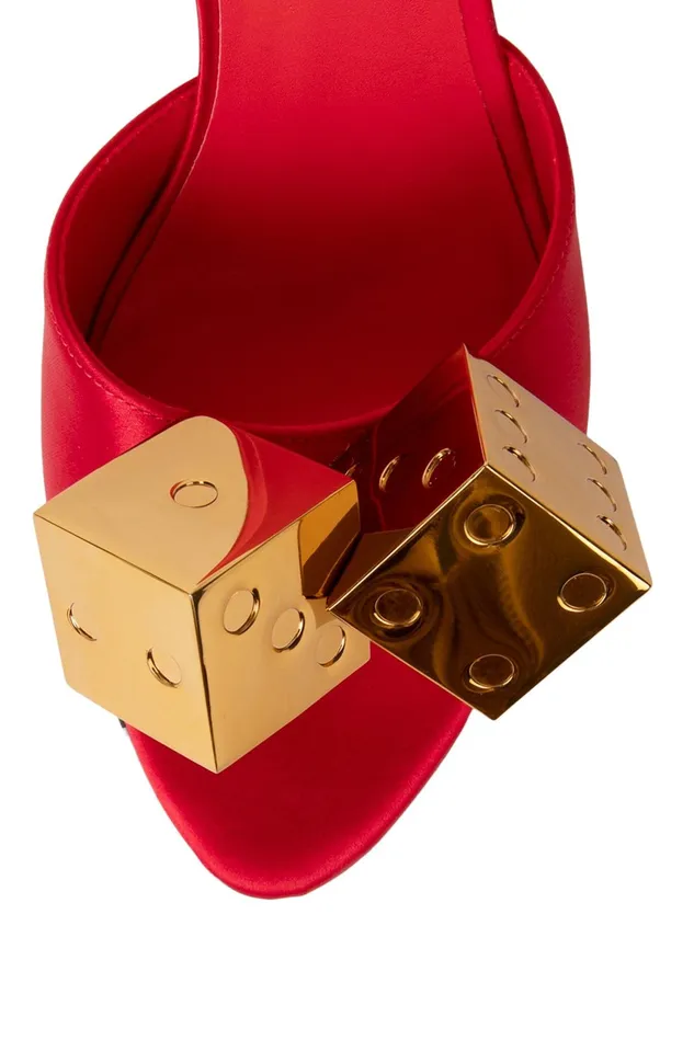 Women Jeffrey Campbell Heel DICE Red Satin Gold