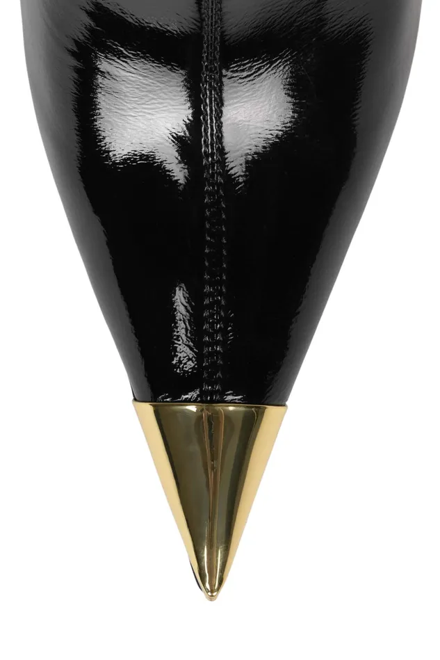 Women Jeffrey Campbell Knee To Thigh FLASHBACK Black Patent Gold
