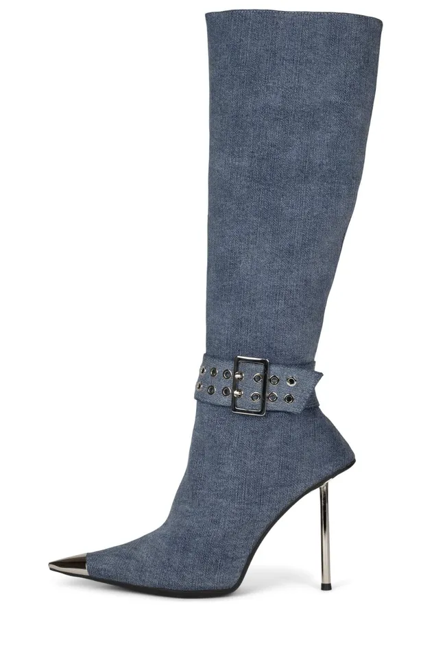 Women Jeffrey Campbell Knee To Thigh FLASHBACK Black Patent Gold